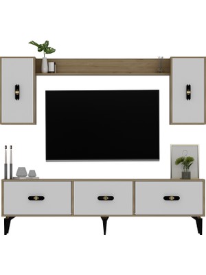 Demonte Decor Hira 180 cm Tv Ünitesi Takımı Safirmeşe-Beyaz