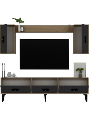 Demonte Decor Hira 180 cm Tv Ünitesi Takımı Safirmeşe-Antrasit