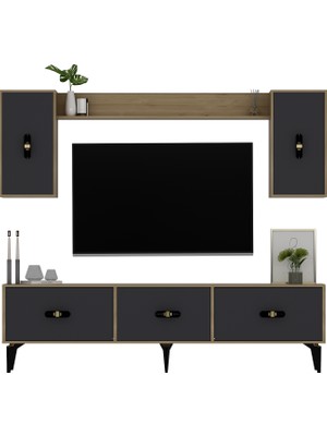 Demonte Decor Hira 180 cm Tv Ünitesi Takımı Safirmeşe-Antrasit