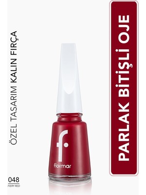 Flormar Nail Enamel 048 Fiery Red Uzun Süre Kalıcı Parlak Oje Yoğun Renk Veren Özel Tasarım Fırça 8682536035712