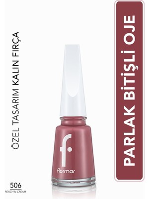 Flormar Yüksek Pigmentli Parlak Bitişli Oje 506 Peach N Cream Özel Tasarım Kalın Fırça
