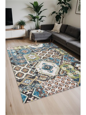 Noble Halı Dijital Baskı Vintage Patchwork Eskitme Dekoratif Makinada Yıkanabilir Salon Halısı Yolluk Halısı