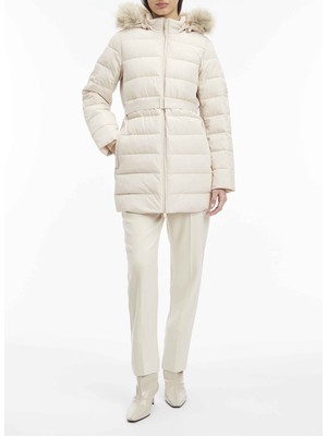 Calvin Klein Krem Kadın Mont Mw Padded Scuba Belted Coat