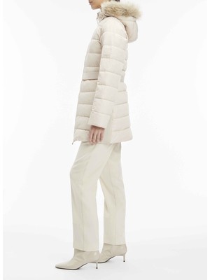 Calvin Klein Krem Kadın Mont Mw Padded Scuba Belted Coat