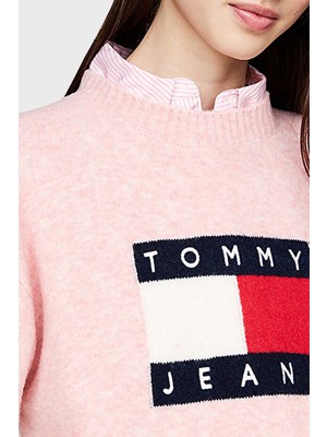 Tommy Jeans Streç Yünlü Relaxed Fit Bisiklet Yaka Kazak Bayan Kazak DW0DW18681 Tvs