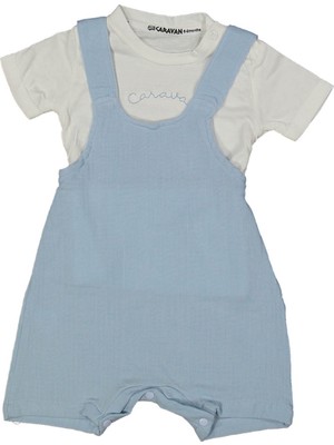 Erkek Bebek Ekru Bebe Mavisi Müslin Salopetli Takım - 1013643