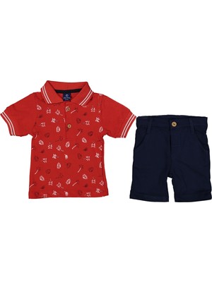 Erkek Bebek Kırmızı Lacivert Şortlu Palmiye Desenli 2'li Takım - 1013709