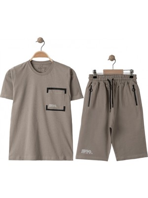 Erkek Çocuk Füme Survivor Yazılı Cepli Şortlu 2'li Takım - 1013583