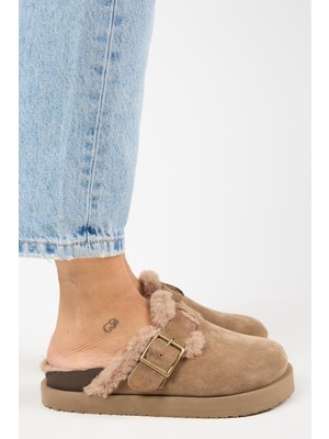 Manijero (Zeta 2 Kürklü Platform) Kadın Vizon Deri Sabo Terlik Gençler için Modern Stil