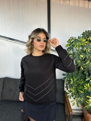 Kübra tekstil Taş Detaylı Kadın Siyah Sweatshirt