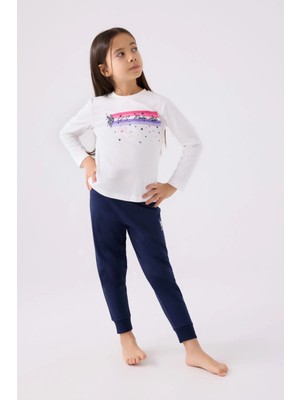 U.S. Polo Assn. Kız Çocuk Beyaz Uzun Kol Pijama Takım