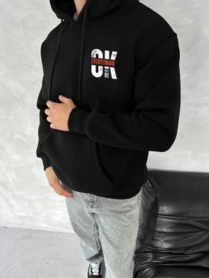 Oversize Üç Iplik Kapşonlu Sweatshirt - Siyah