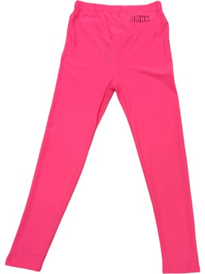Kız Çocuk Dmnk Yazı Desenli Full Likralı Mevsimlik Neon Pembe Renk Tayt