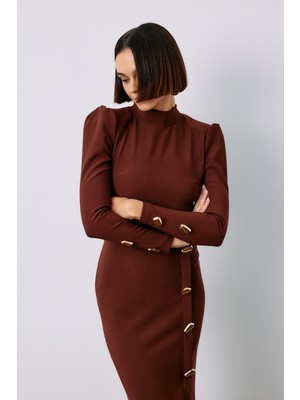 Düğme Detaylı Crop Bluz - Kahve