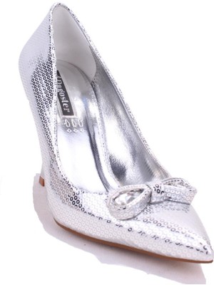 Dagoster DZA07-388497 Gümüş Abiye Topuklu Kadın Ayakkabı