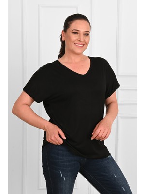 Kadın V Yaka Büyük Beden T-Shirt 1486-23