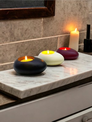 Three Drops Minimal Dekoratif Beton Tealight Mumluk 3'lü Set [ Siyah-Beyaz-Bordo ]