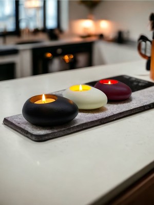 Three Drops Minimal Dekoratif Beton Tealight Mumluk 3'lü Set [ Siyah-Beyaz-Bordo ]