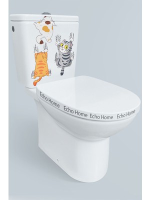 Echo Home Klozet Sticker Tırmanan Sevimli Kediler Çizik Tuvalet Sticker