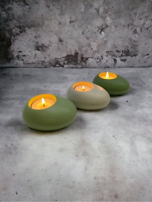 Three Drops Minimal Dekoratif Beton Tealight Mumluk 3'lü Set |mint Yeşil-Alaçatı-Avokado|