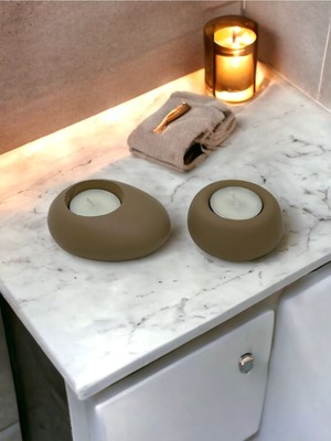 Drop&spot Minimal Dekoratif Beton Tealight Mumluk 2'li Set Vizon