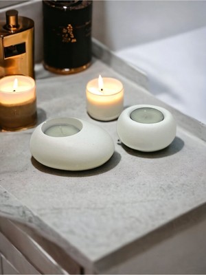 Drop&spot Dekoratif Beton Tealight Mumluk 2'li Set Açık Beyaz