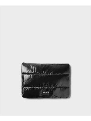 Wouf Clutch, El Çantası Pouch Quilted Line Black Glossy