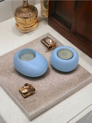 Drop&spot Minimal Dekoratif Beton Tealight Mumluk 2'li Set Baby Blue