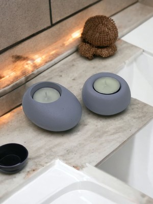 Drop&spot Minimal Dekoratif Beton Tealight Mumluk 2'li Set Gri