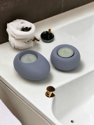 Drop&spot Minimal Dekoratif Beton Tealight Mumluk 2'li Set Gri