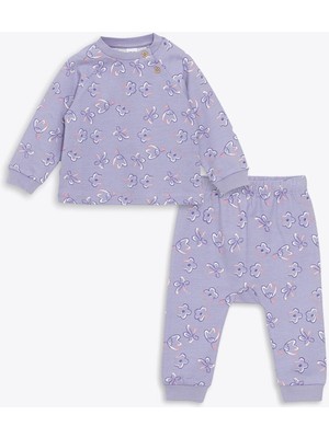 Lcw Baby Baskılı Çiçekli Kız Bebek Hırka ve Pantolon 2'li