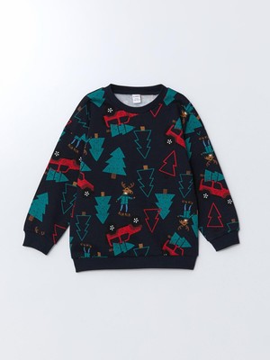 LC Waikiki Lcw Baby Baskılı Yılbaşı Temalı Kalın Erkek Bebek Sweatshirt