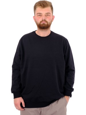 Mode Xl Büyük Beden Erkek Basic Sweatshirt Bisiklet Yaka Recycle B24529 Siyah