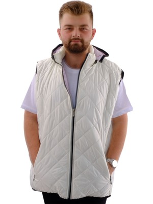 Mode Xl Büyük Beden Erkek Çıkan Kapüşonlu Kapitone Yelek U24704 Ekru