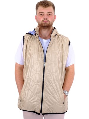 Mode Xl Büyük Beden Erkek Çıkan Kapüşonlu Kapitone Yelek U24704 Bej