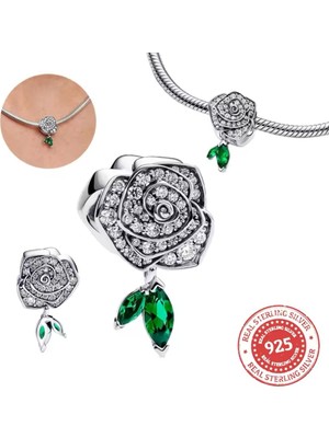 Hector Co Jewellery Açan Işıltılı Gümüş Gül Charm