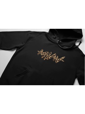 Swozz Leopar Hoodie Baskılı Kalın Pamuklu Oversize  Siyah Sweatshirt