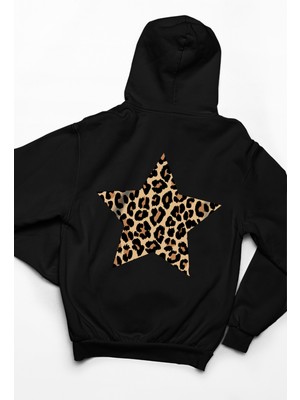 Swozz Leopar Hoodie Baskılı Kalın Pamuklu Oversize  Siyah Sweatshirt