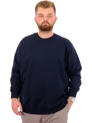 Mode Xl Büyük Beden Erkek Basic Sweatshirt Bisiklet Yaka Recycle B24529 Lacivert