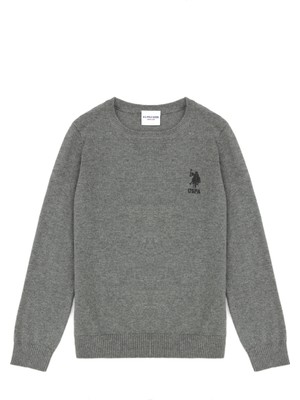 U.S. Polo Assn. Erkek Çocuk Gri Melanj Basic Kazak Düz Yaka Kolsuz Tasarım