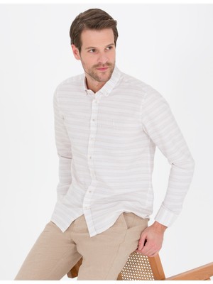 Pierre Cardin Erkek Bej Slim Fit Uzun Kollu Gömlek 50267994-VR011