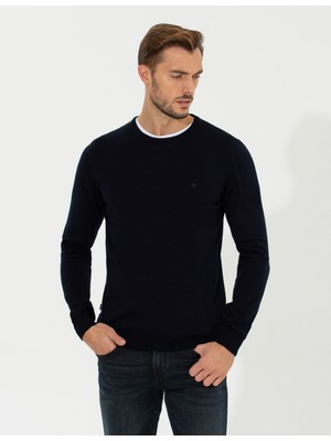 Pierre Cardin Erkek Lacivert Slim Fit Bisiklet Yaka Basic Triko Kazak 50258993-VR033