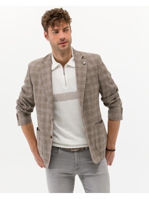 Pierre Cardin Erkek Açık Kahverengi Slim Fit Yün Keten Karışımlı Ekose Ceket 50264616-VR002