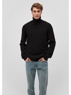 Mavi Boğazlı Siyah Kazak 0710196-900