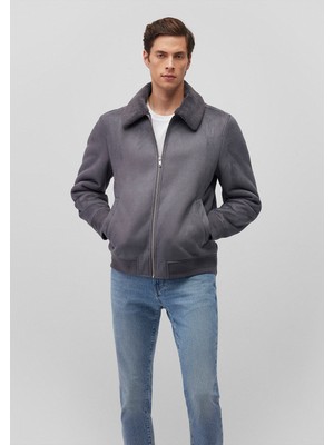 Mavi Suni Kürk Detaylı Gri Suni Süet Ceket 0110450-80776