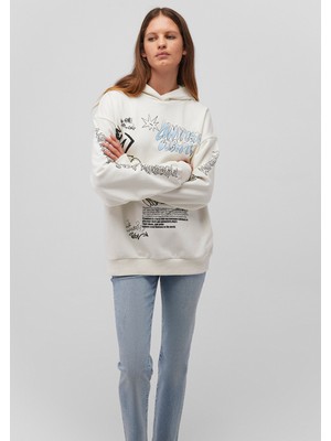 Mavi Baskılı Kapüşonlu Beyaz SWEATSHIRT1S10287-80194