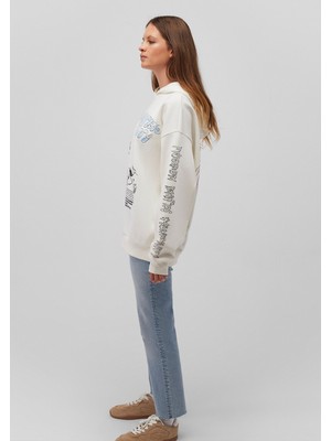 Mavi Baskılı Kapüşonlu Beyaz SWEATSHIRT1S10287-80194