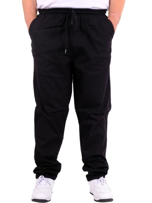 ModeXL Mode Xl Büyük Beden Erkek Gabardin Düz Paça Jogger Siyah Rahat Kalıp Modeli