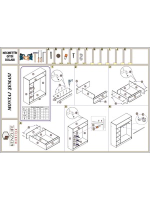 Kenzlife giysi dolabı necmettin 150*120*40 gri gardırop tekerlekli