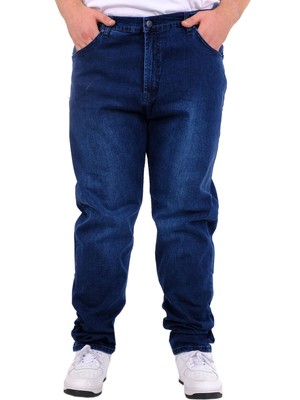 ModeXL Mode Xl Büyük Beden Erkek Klasik Kot Pantolon Mavi %97 Pamuk 21920D Rahat Kesim